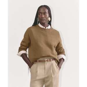 Everlane Women's Boxy Sweater in Everyday Cotton in Light Brown, Size Small